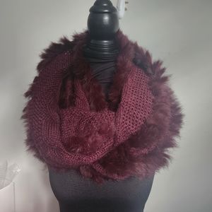 RUDSAK rabbit fur infinity scarf burgundy red